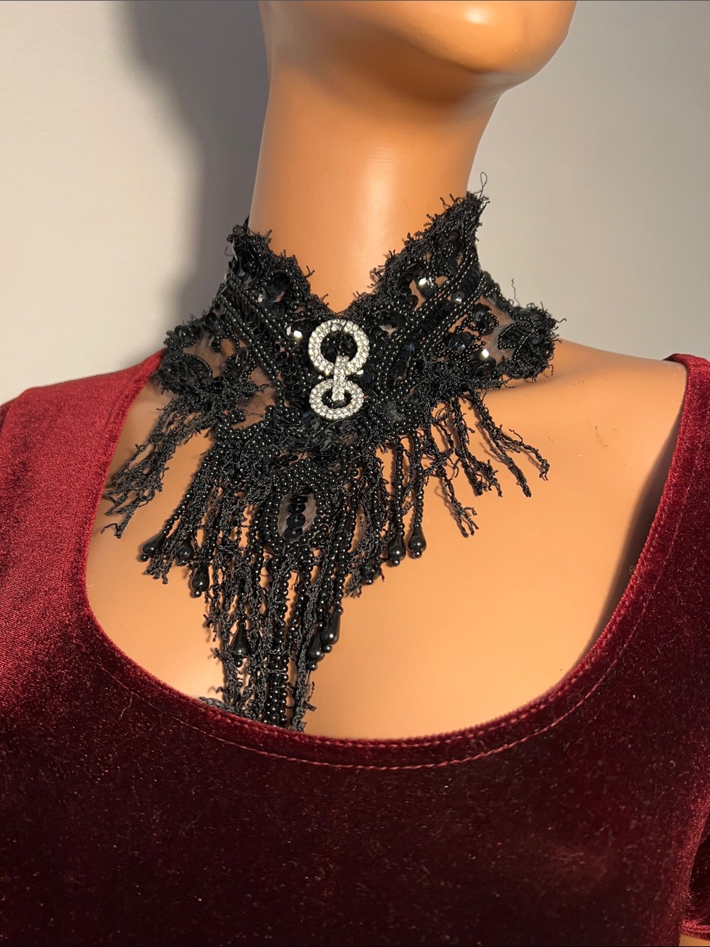 Elegant Black Beaded Choker Necklace Antique Style Black Gothic Necklace Choker